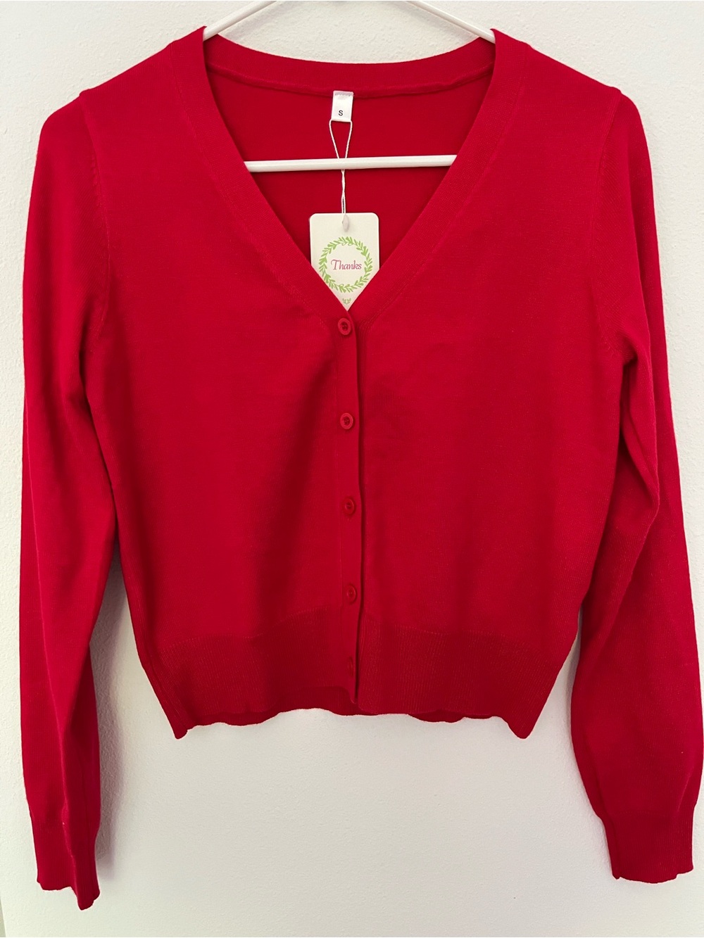 Red V-Neck Button Cardigan Sweater - Women